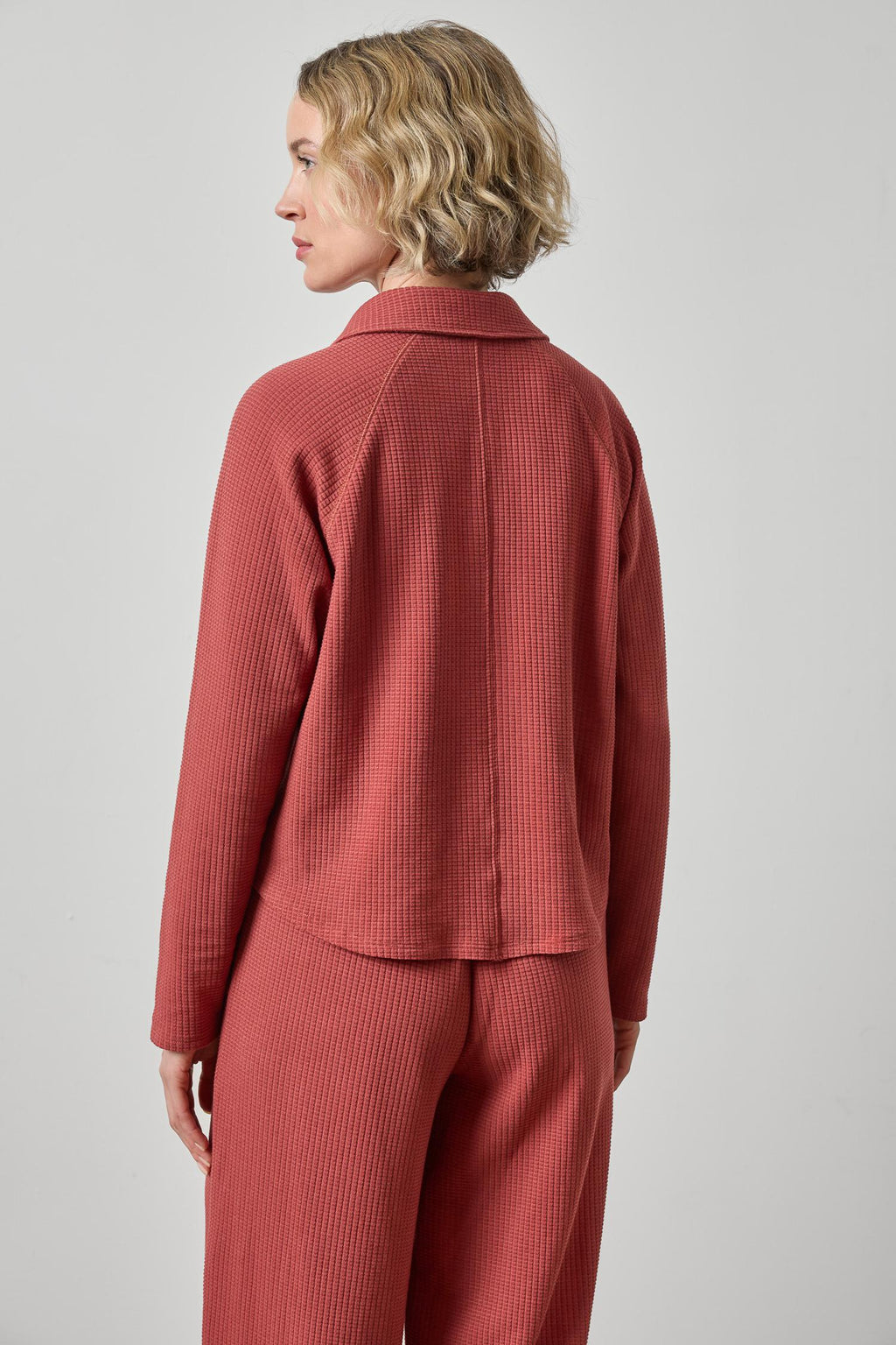 Lilla P Textured Waffle Knit Raglan Polo Top