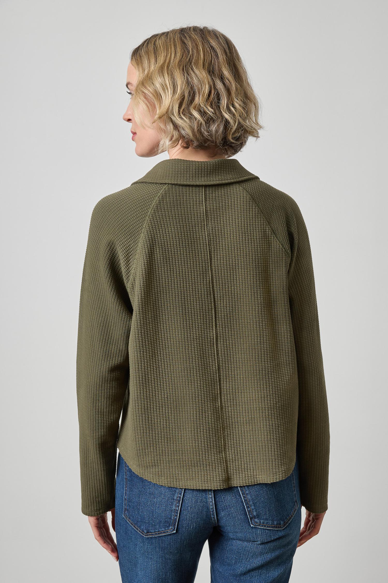 Lilla P Textured Waffle Knit Raglan Polo Top