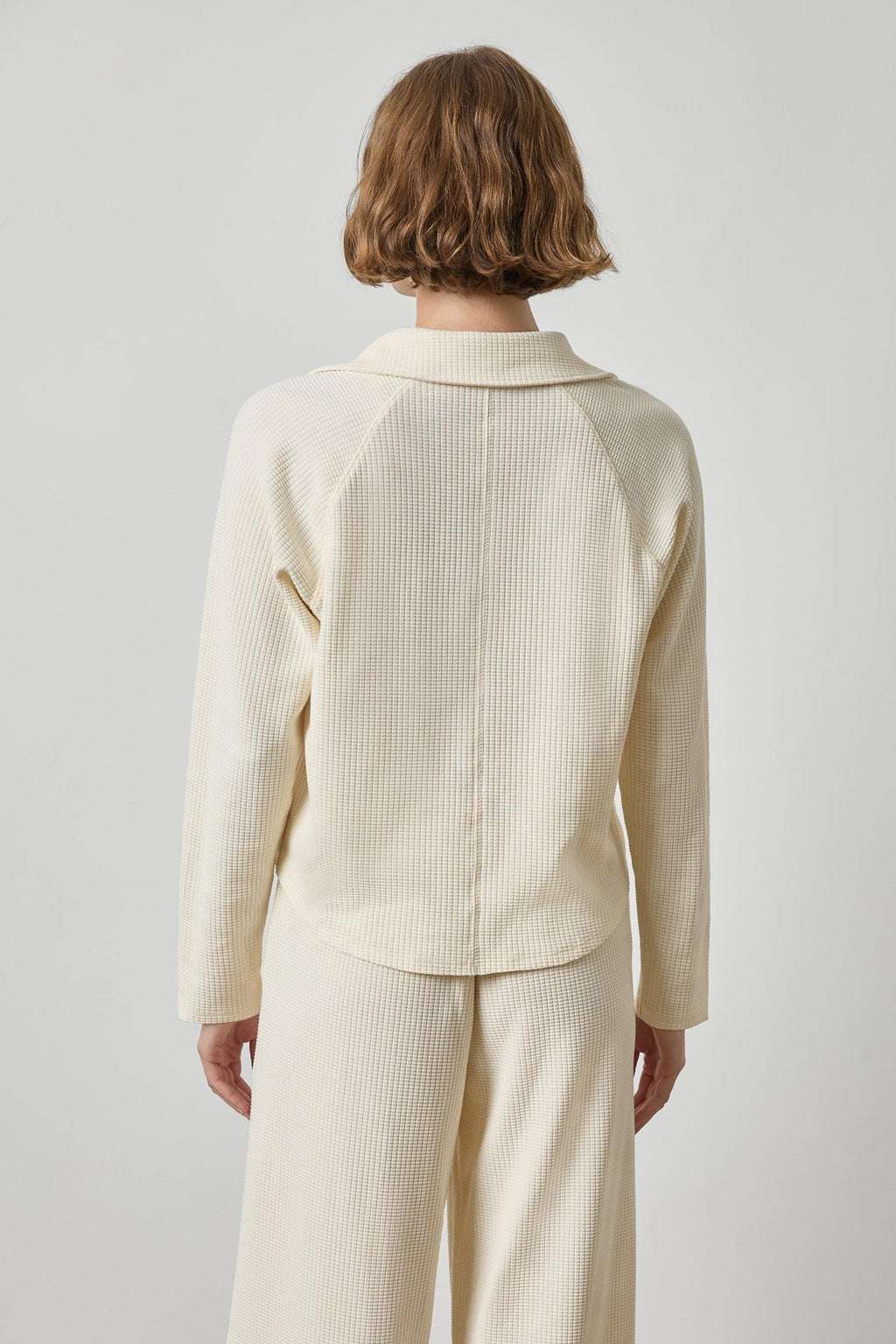 Lilla P Textured Waffle Knit Raglan Polo Top