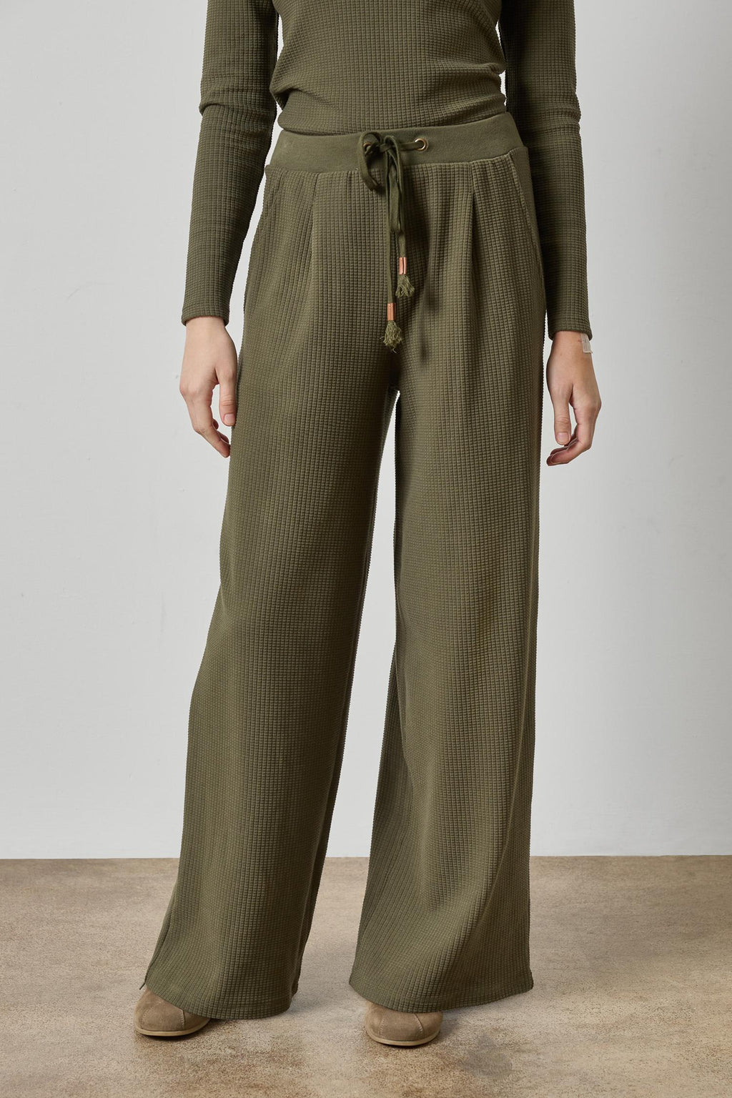 Lilla P Waffle Texture Full Length Pleated Pant