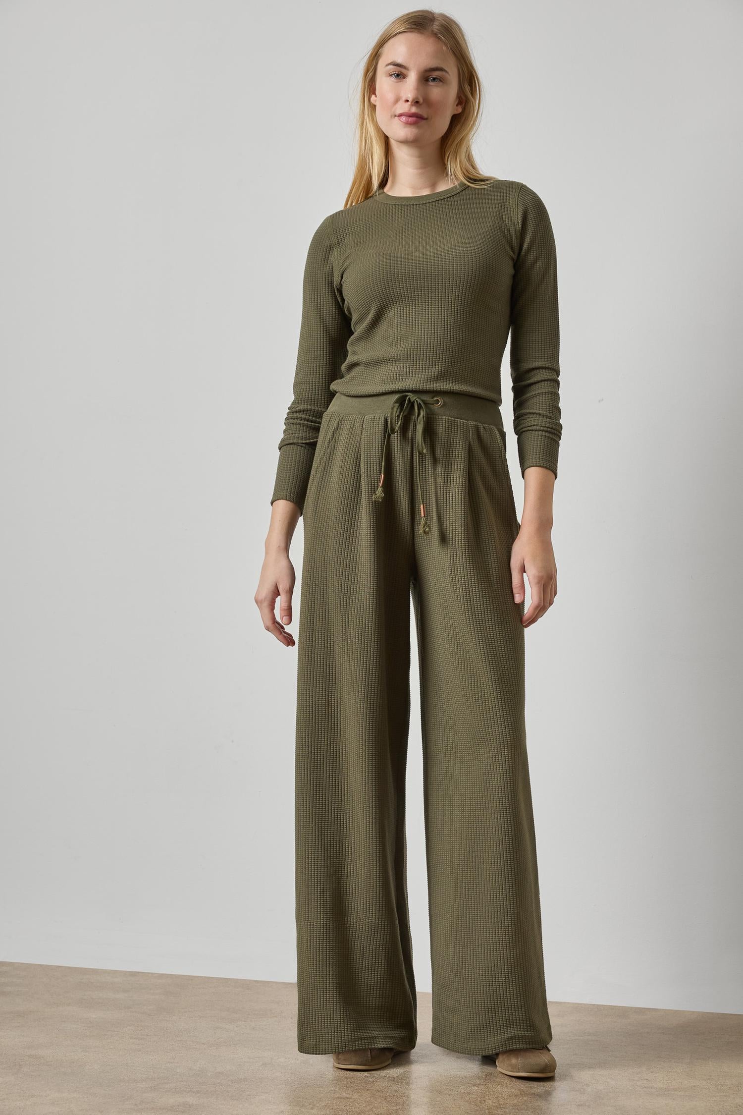 Lilla P Waffle Texture Full Length Pleated Pant