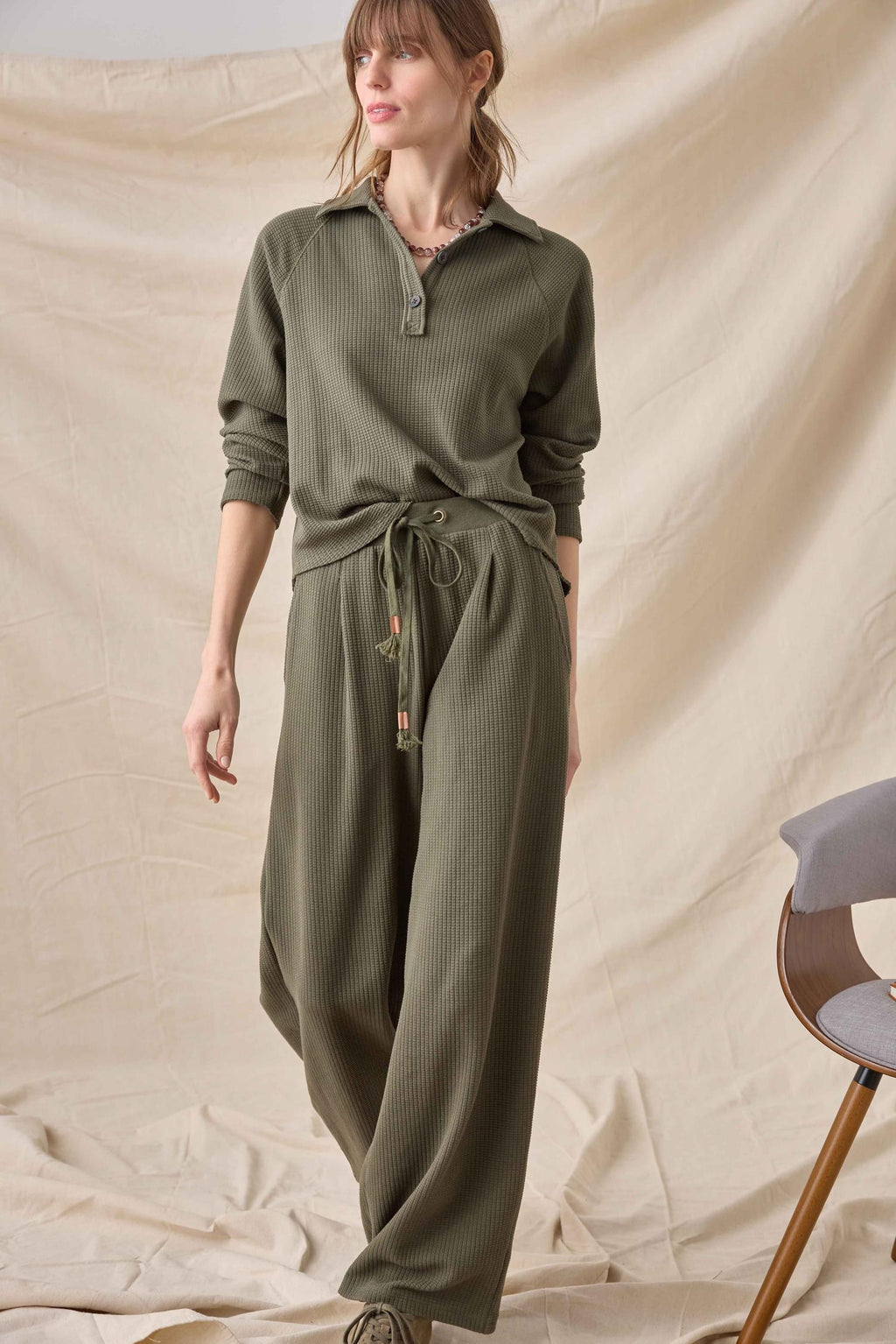 Lilla P Waffle Texture Full Length Pleated Pant