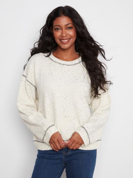 Charlie B Contrast Whipstitch Sweater - Cookie & Cream