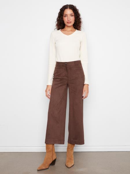 Faux Suede Cropped Wide Leg Pant by Charlie B