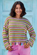 Multicolor Crochet Bell Sleeve Sweater With Tassels by Tribal
