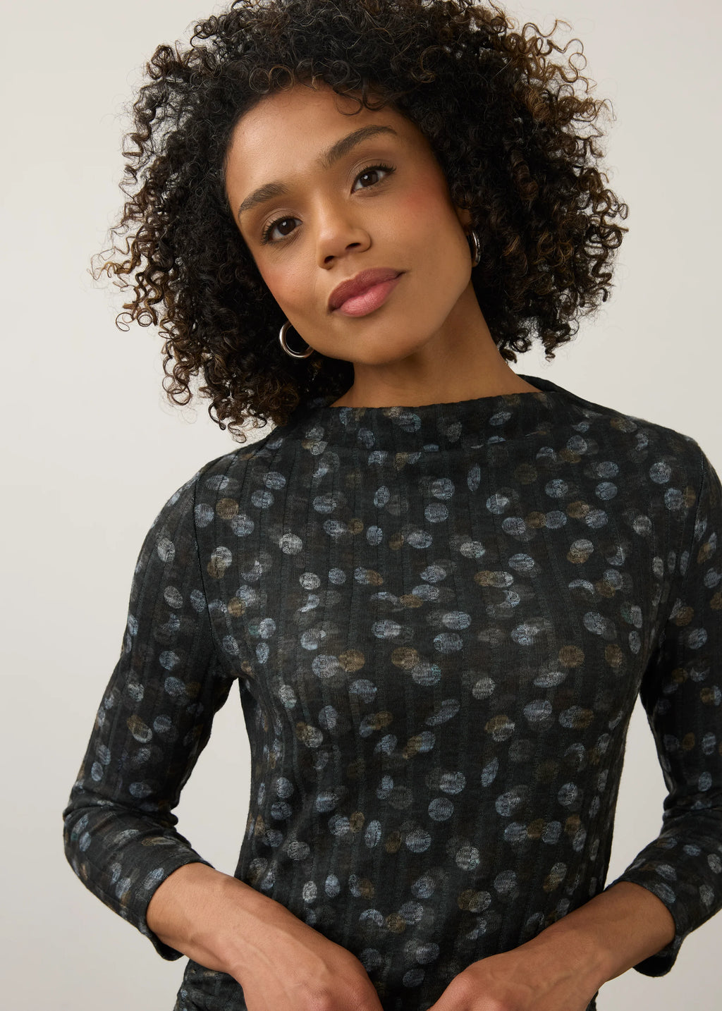 FDJ Printed Mock Neck Top -- Dapple Dots
