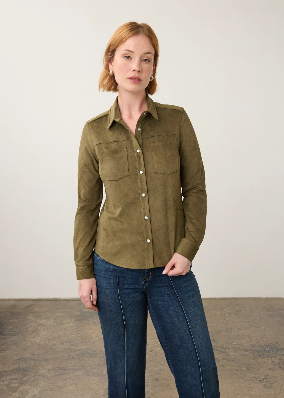FDJ Faux Suede Button-Up Shirt