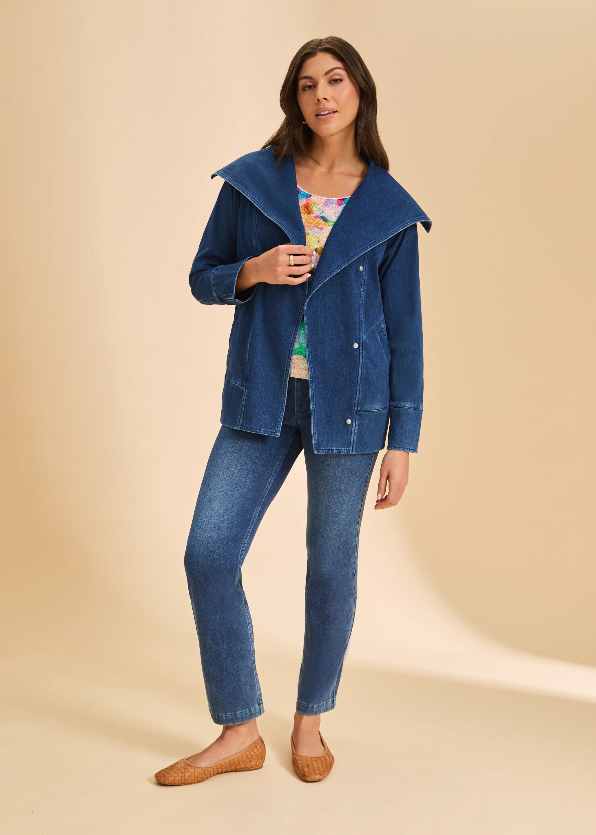 Draped Front Jacket in Blue Denim by FDJ