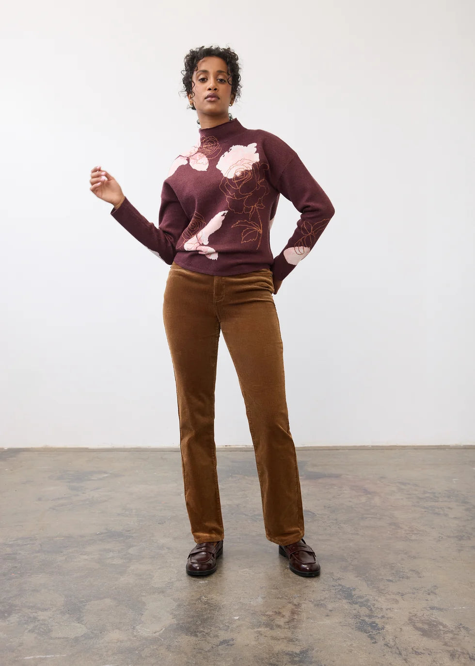 FDJ Mock Neck Loose Fit Sweater Rose Fig