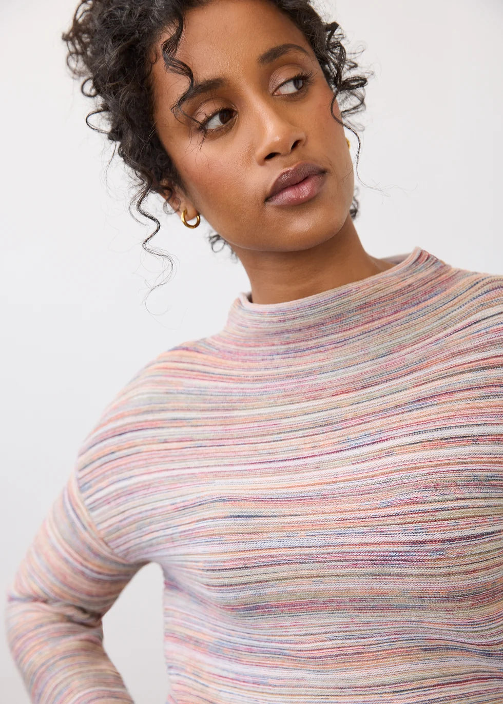 FDJ Boat Neck Long Sleeve Sweater, Multi Spacedye