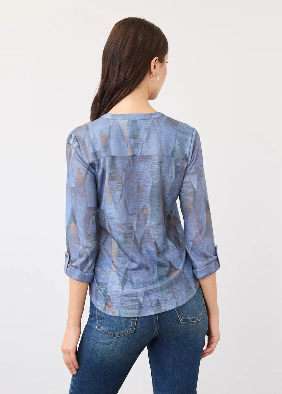 FDJ 3/4 Sleeve Henley Top, Indigo Leaf Rain