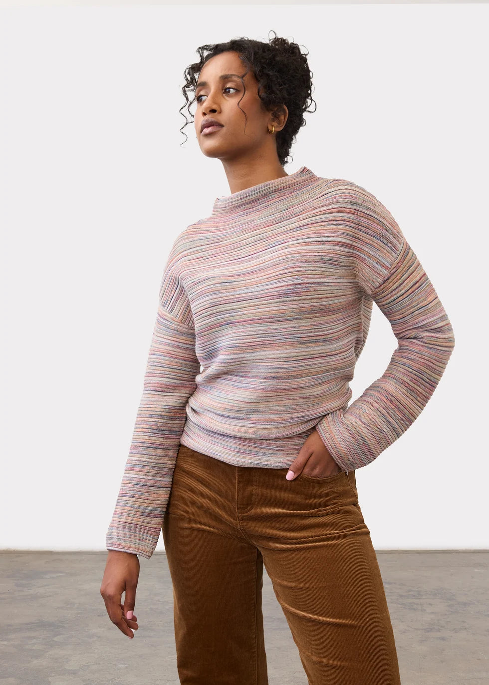 FDJ Boat Neck Long Sleeve Sweater, Multi Spacedye