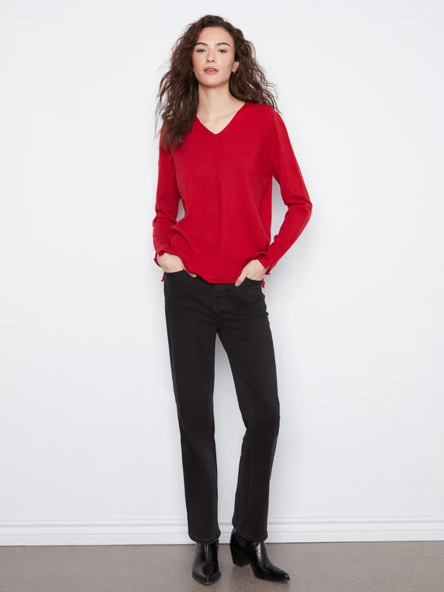 Charlie B Basic V-Neck Sweater - Equestrian
