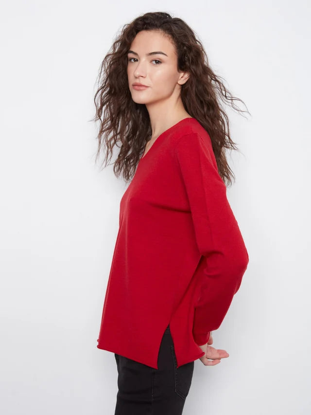  Charlie B Basic V-Neck Sweater - Equestrian