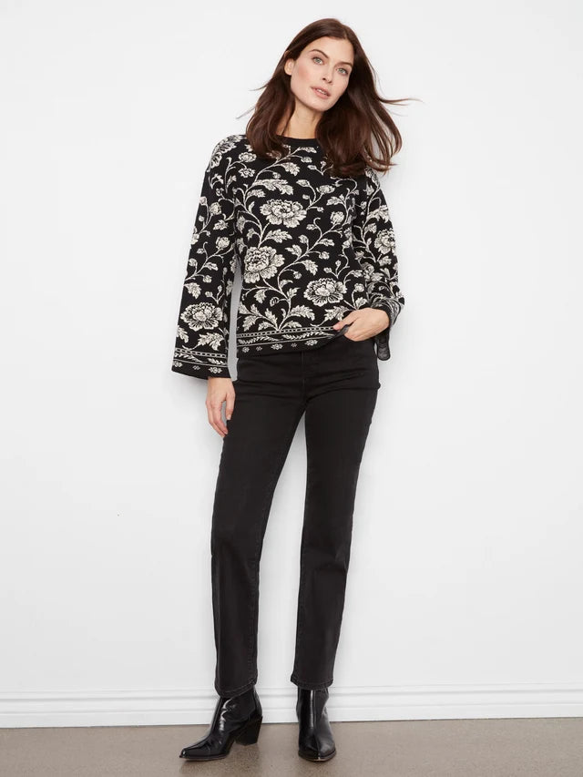 Charlie B Crew Neck Jacquard Sweater - Rococo