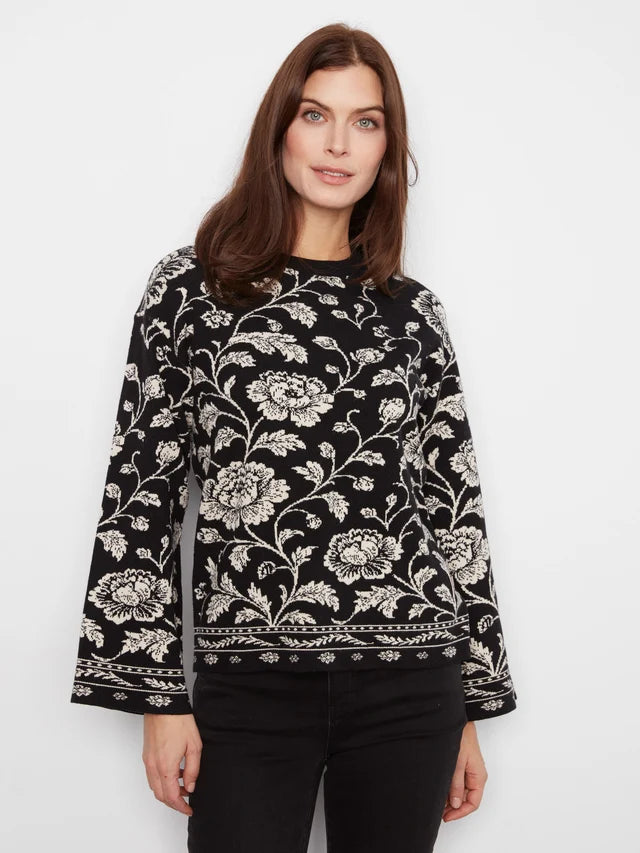 Charlie B Crew Neck Jacquard Sweater - Rococo