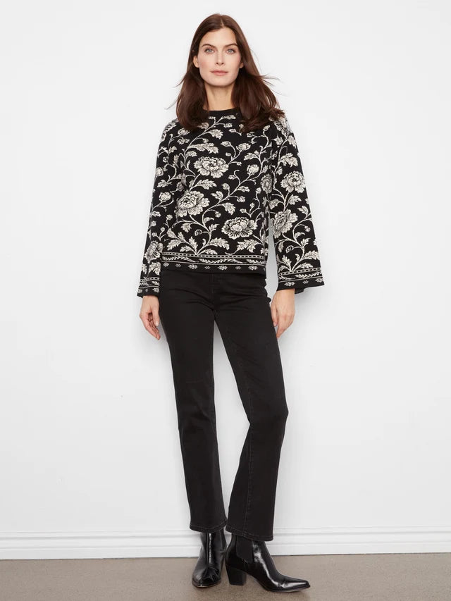 Charlie B Crew Neck Jacquard Sweater - Rococo