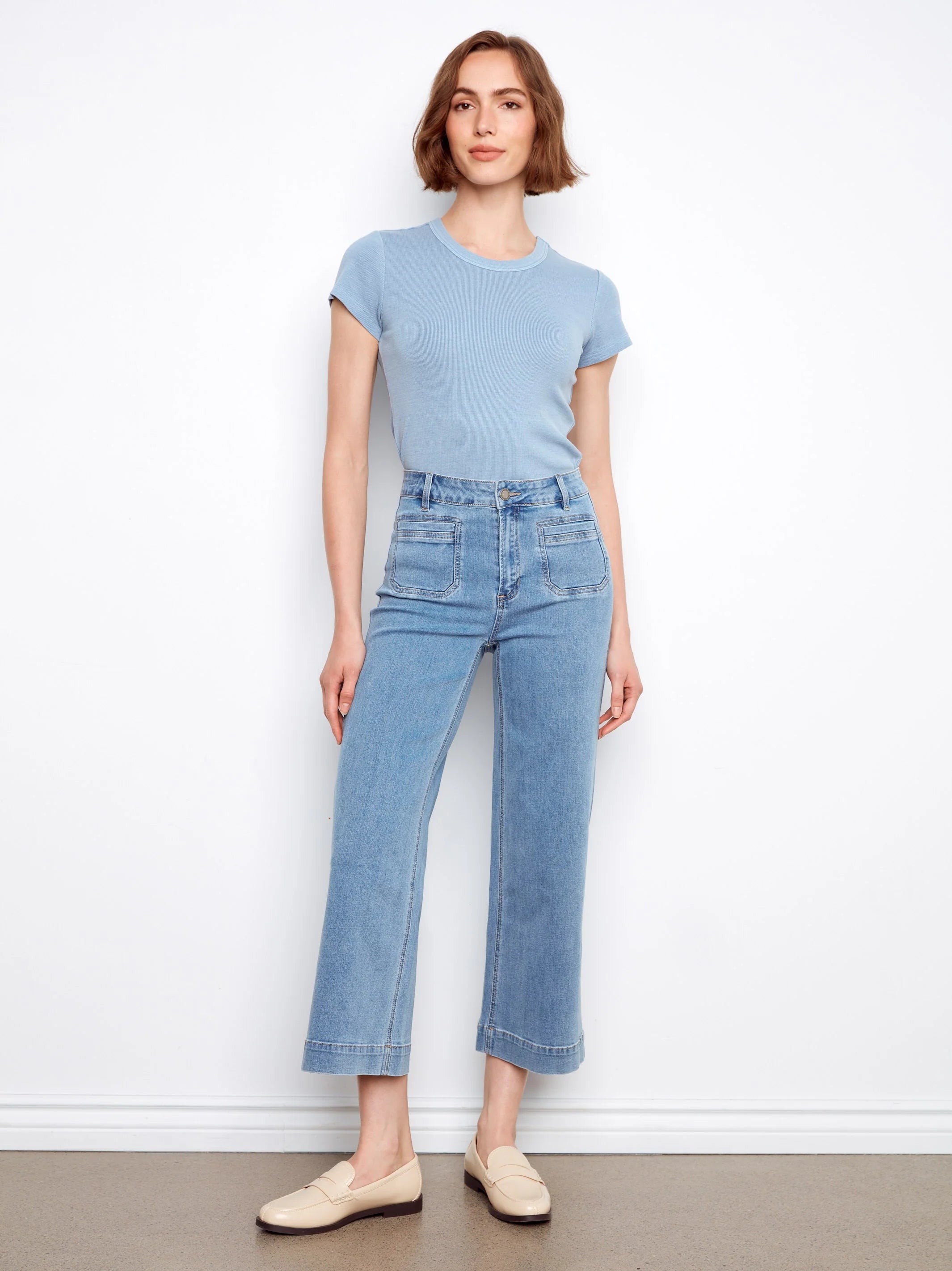 Cropped Patch Pocket Flare Jeans by Charlie B