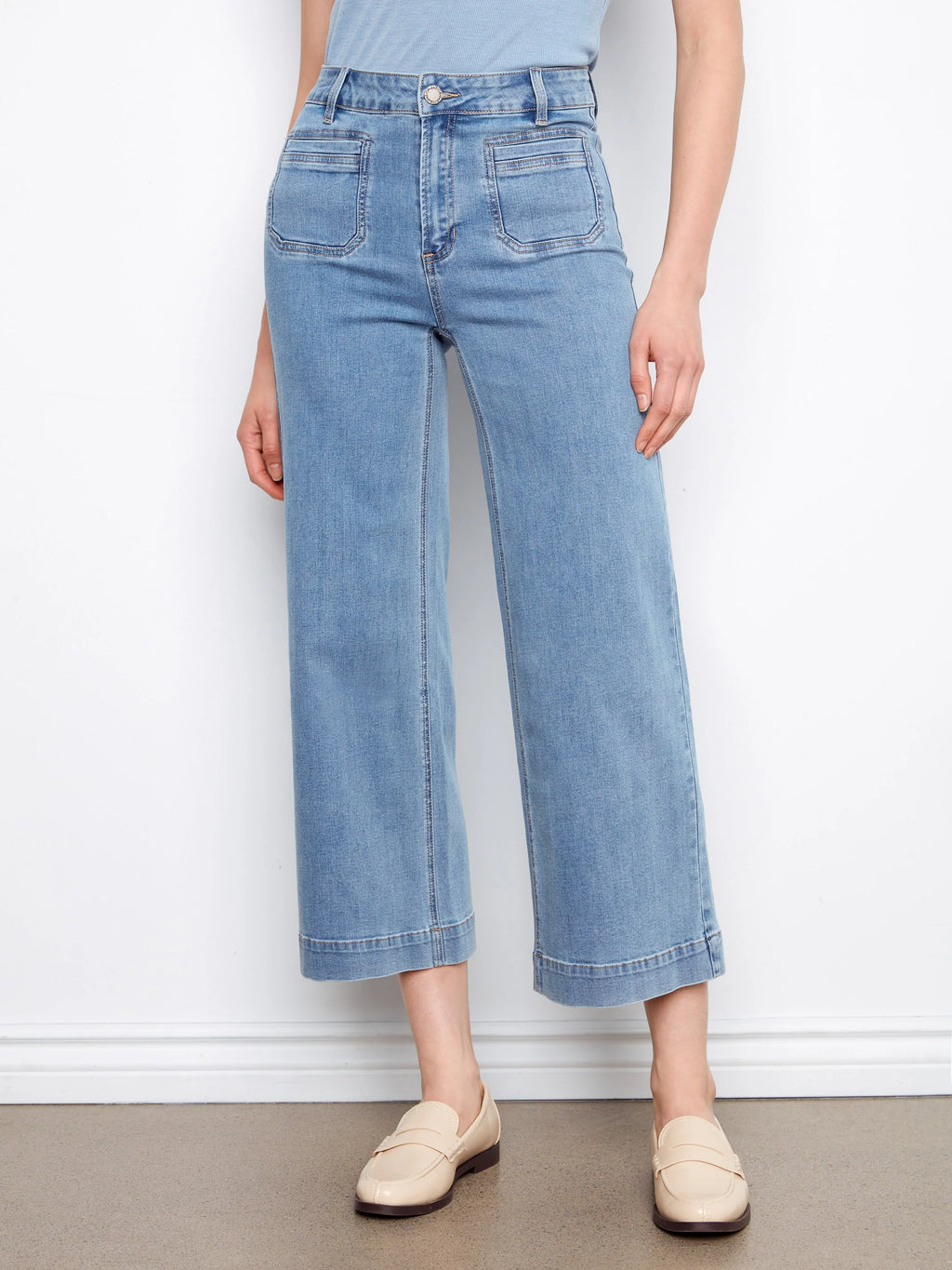 Cropped Patch Pocket Flare Jeans by Charlie B