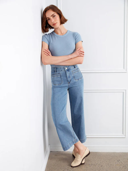 Cropped Patch Pocket Flare Jeans by Charlie B