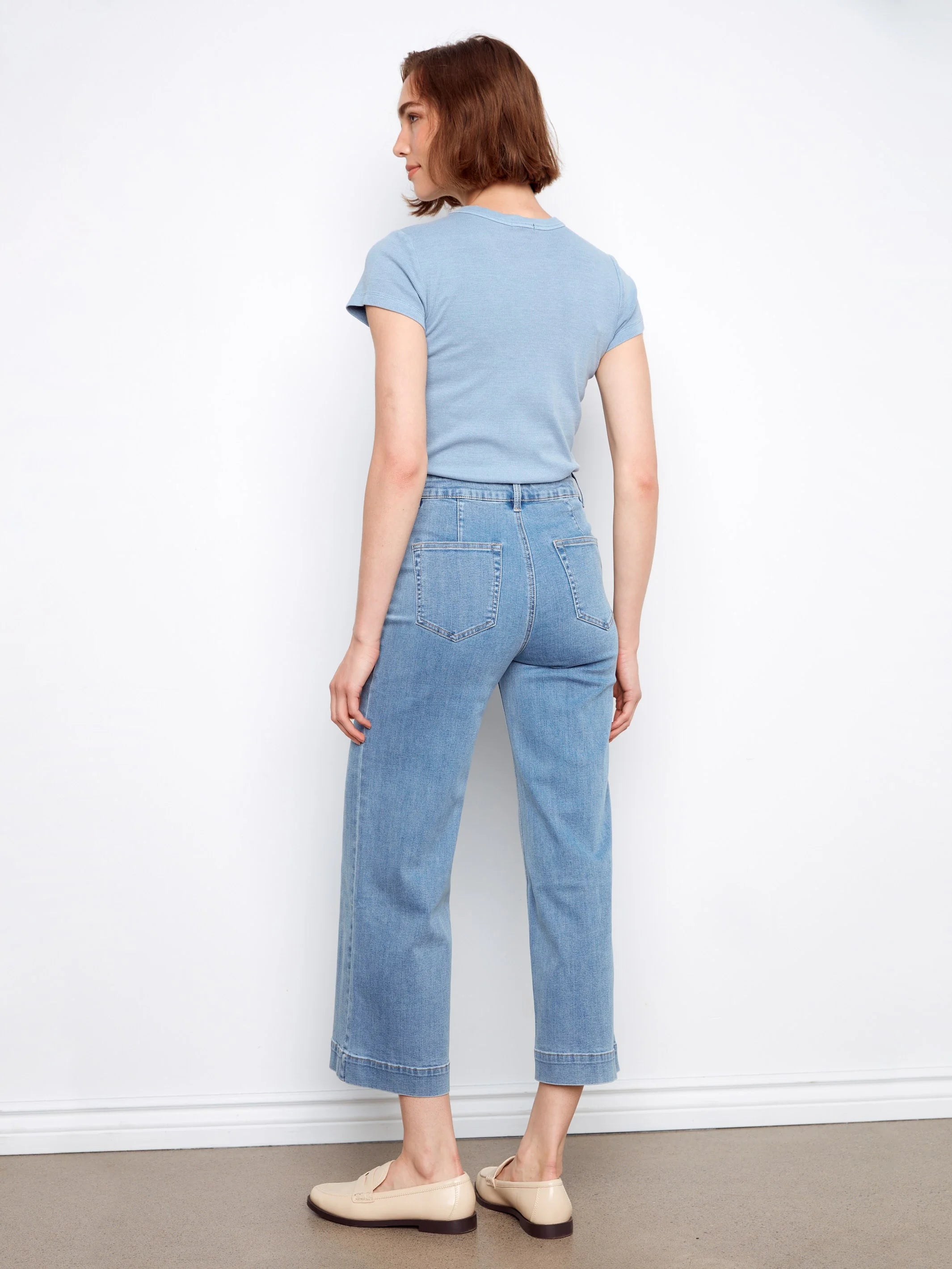 Cropped Patch Pocket Flare Jeans by Charlie B