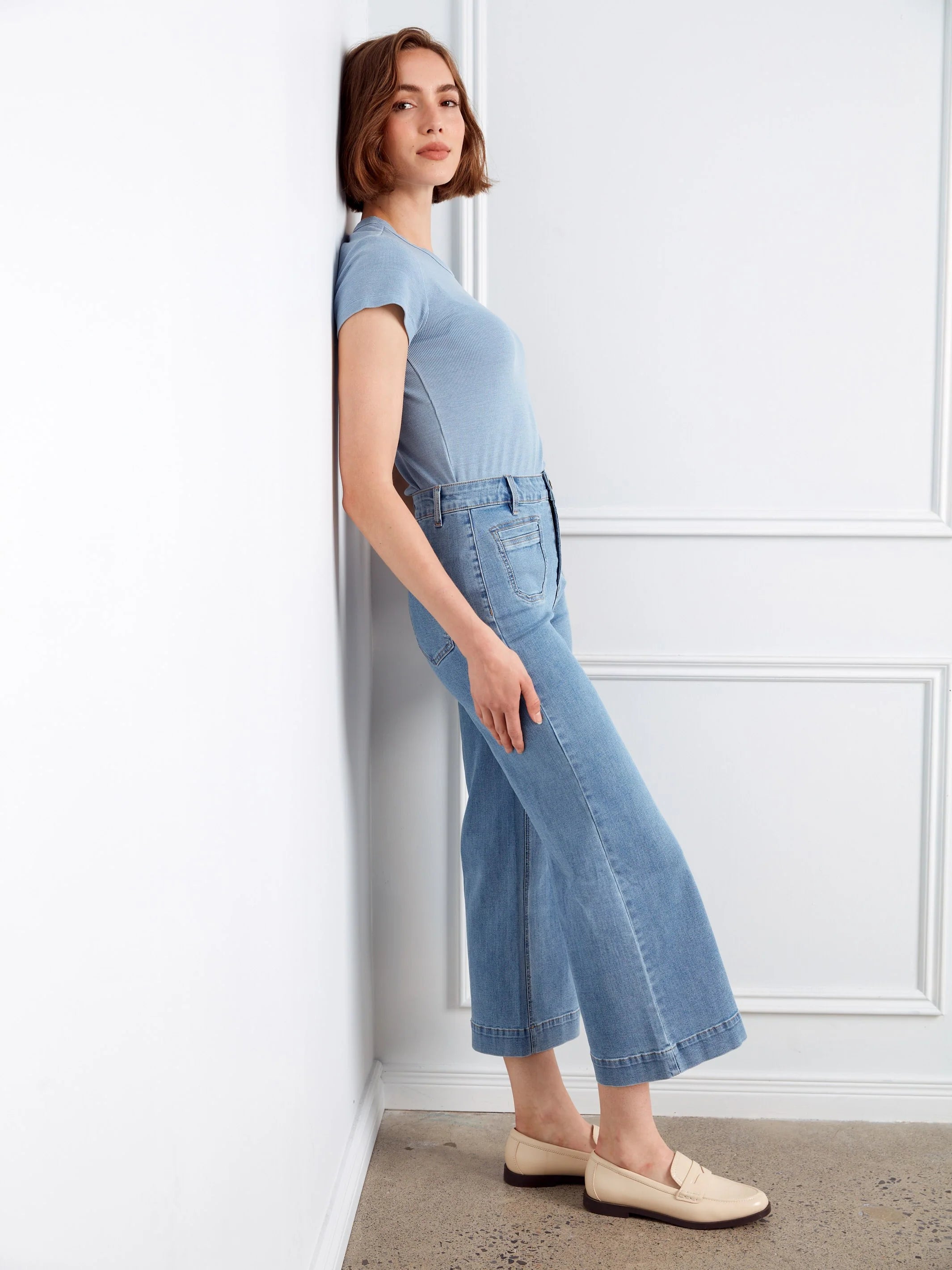 Cropped Patch Pocket Flare Jeans by Charlie B