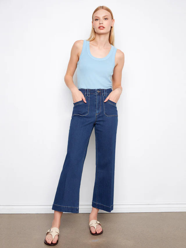 Cropped Wide Leg Stretch Jeans - Indigo by Charlie B