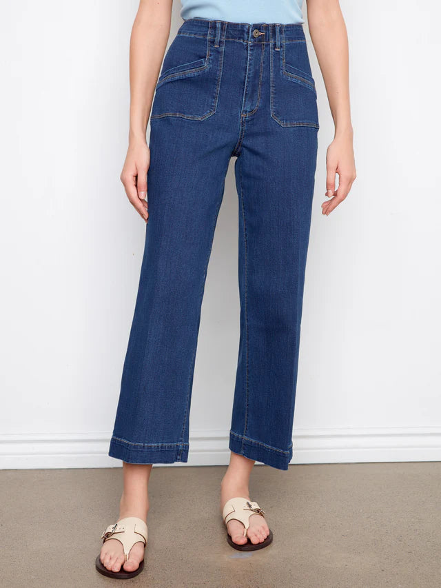 Cropped Wide Leg Stretch Jeans - Indigo by Charlie B