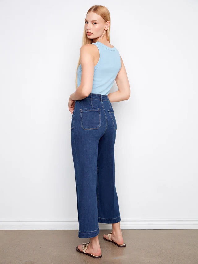 Cropped Wide Leg Stretch Jeans - Indigo by Charlie B