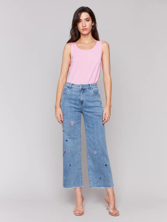 Embroidered Flare Leg Jeans by Charlie B