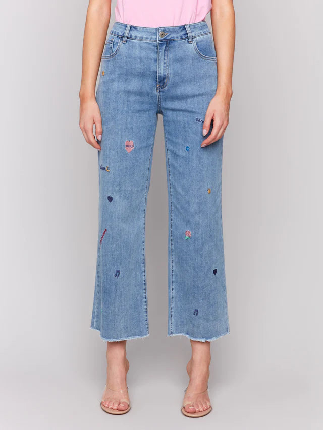 Embroidered Flare Leg Jeans by Charlie B