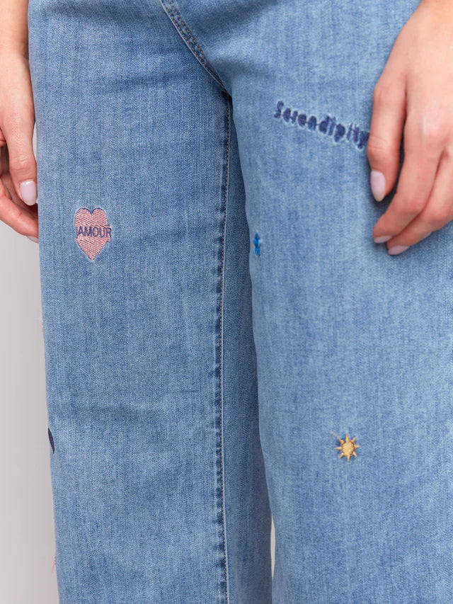 Embroidered Flare Leg Jeans by Charlie B