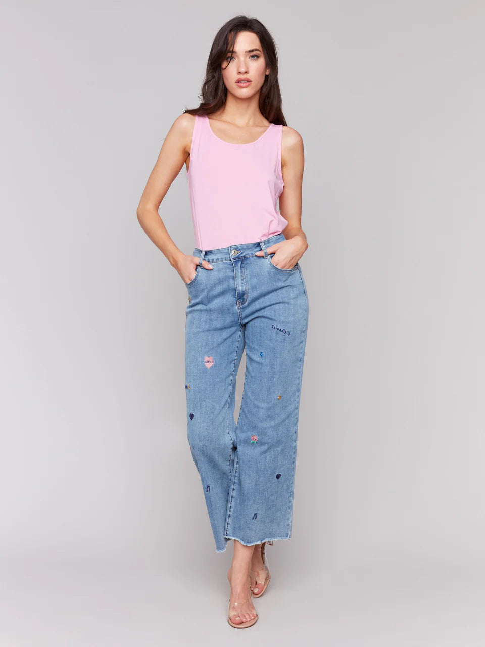 Embroidered Flare Leg Jeans by Charlie B