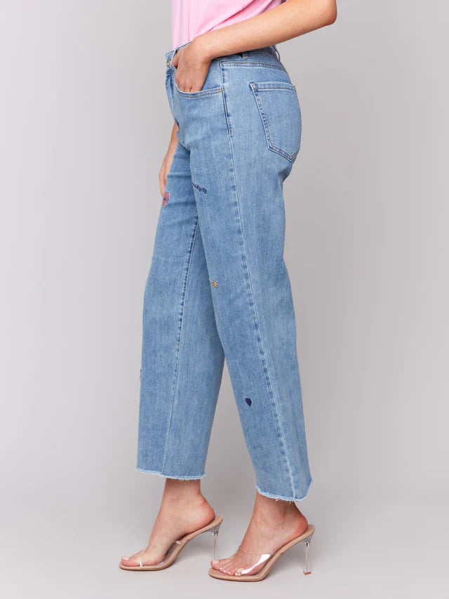 Embroidered Flare Leg Jeans by Charlie B