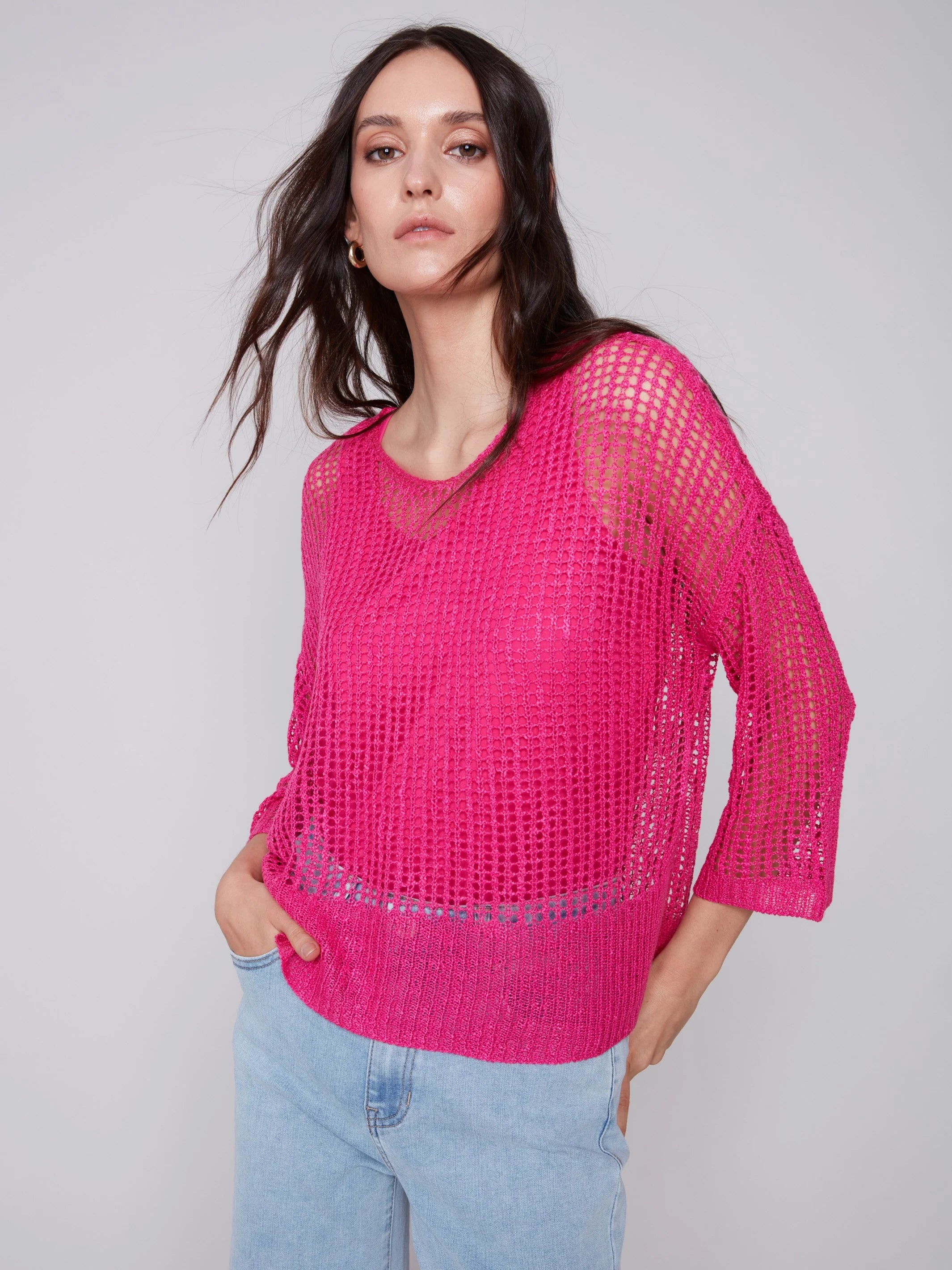 Fishnet Crochet Sweater--Punch by Charlie B