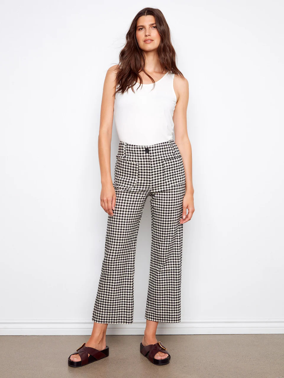 Gingham Cropped Linen Blend Pants by Charlie B