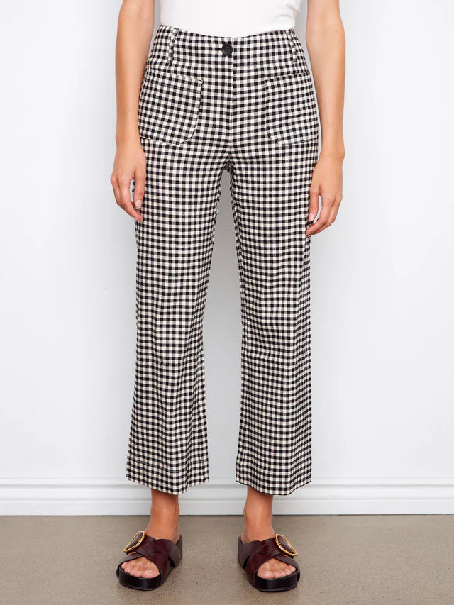 Gingham Cropped Linen Blend Pants by Charlie B