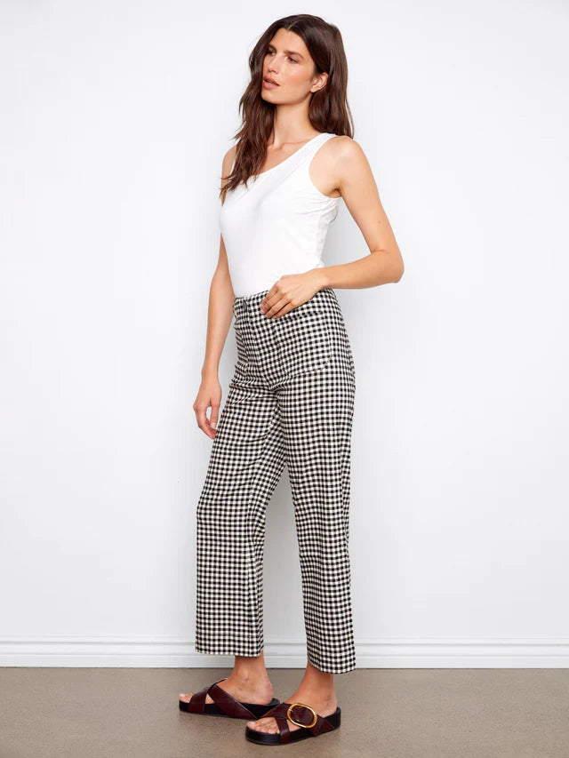 Gingham Cropped Linen Blend Pants by Charlie B