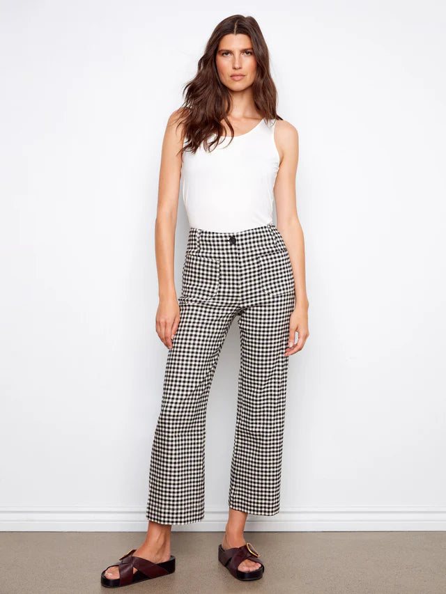 Gingham Cropped Linen Blend Pants by Charlie B