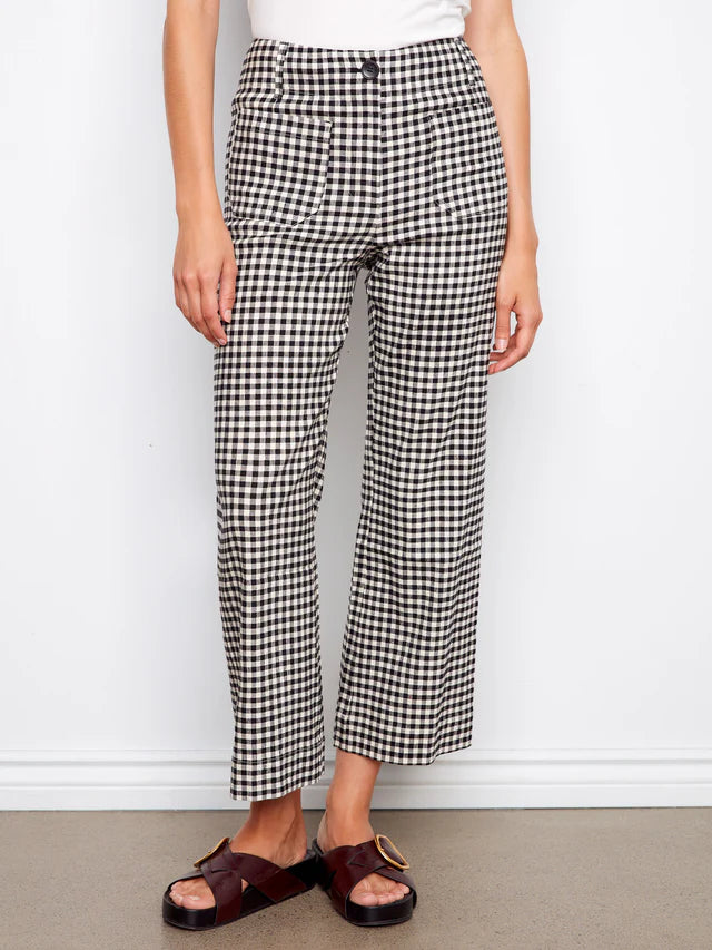Gingham Cropped Linen Blend Pants by Charlie B