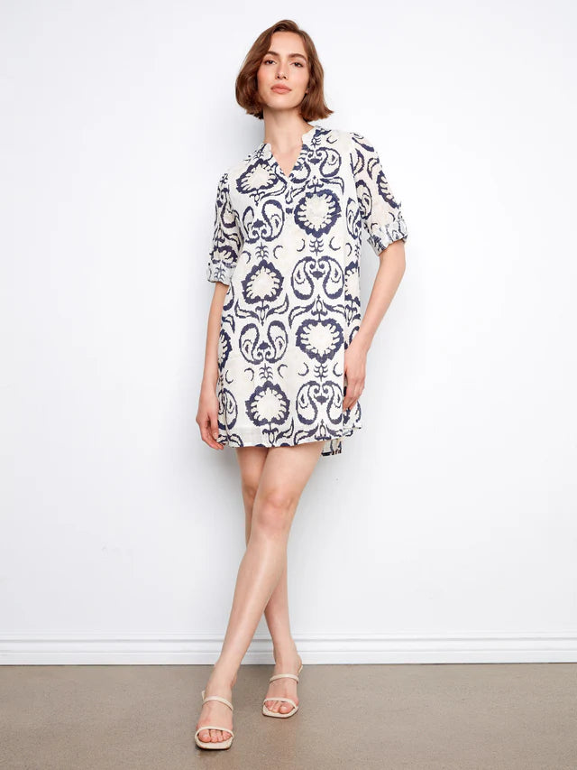 Printed Cotton Blend Henley Shirt Dress - Ornament by Charlie B
