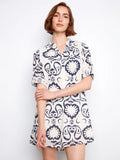 Printed Cotton Blend Henley Shirt Dress - Ornament by Charlie B