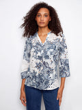 Printed Cotton Eyelet Half-Button Blouse - Lace by Charlie B