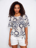 Printed Cotton Gauze Blouse With Side Tie - Ornament by Charlie B
