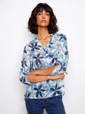 Printed Cotton Gauze Half-Button Blouse - Sapphire by Charlie B