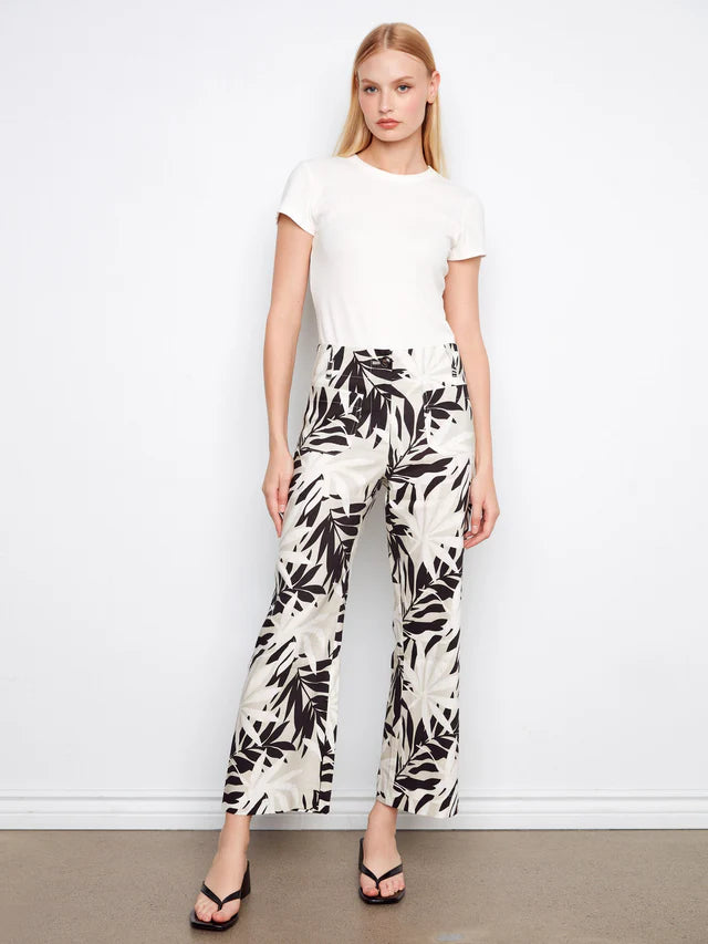 Leaflet Printed Cropped Linen Blend Pants by Charlie B