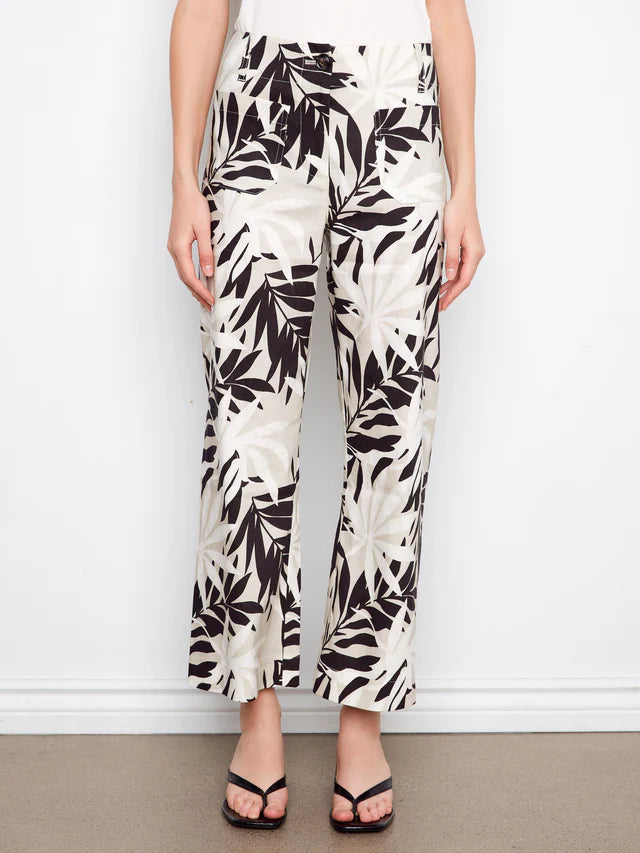 Leaflet Printed Cropped Linen Blend Pants by Charlie B