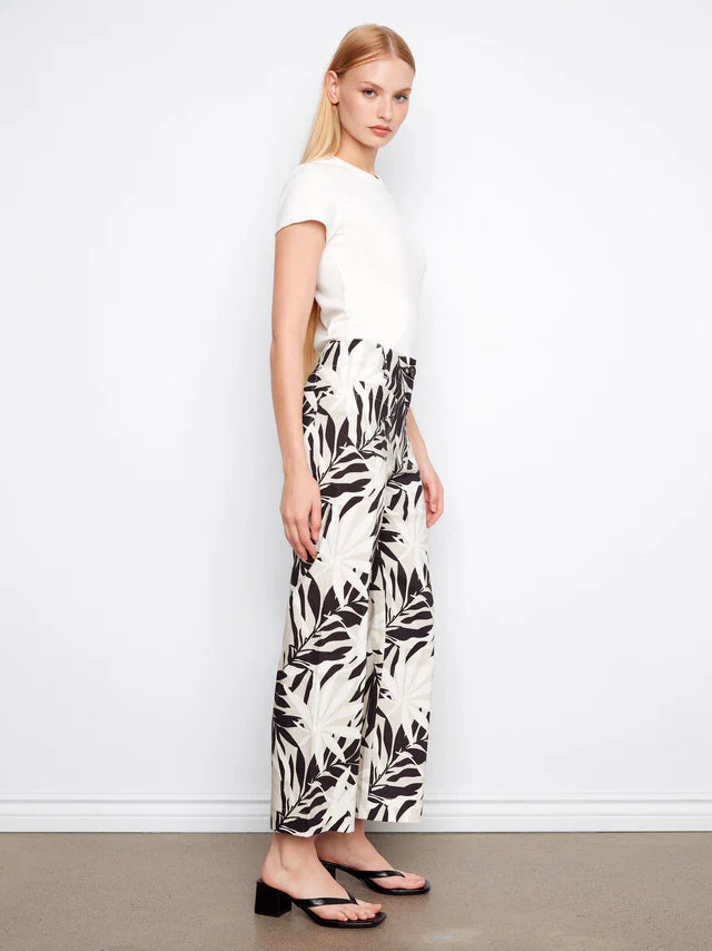 Leaflet Printed Cropped Linen Blend Pants by Charlie B