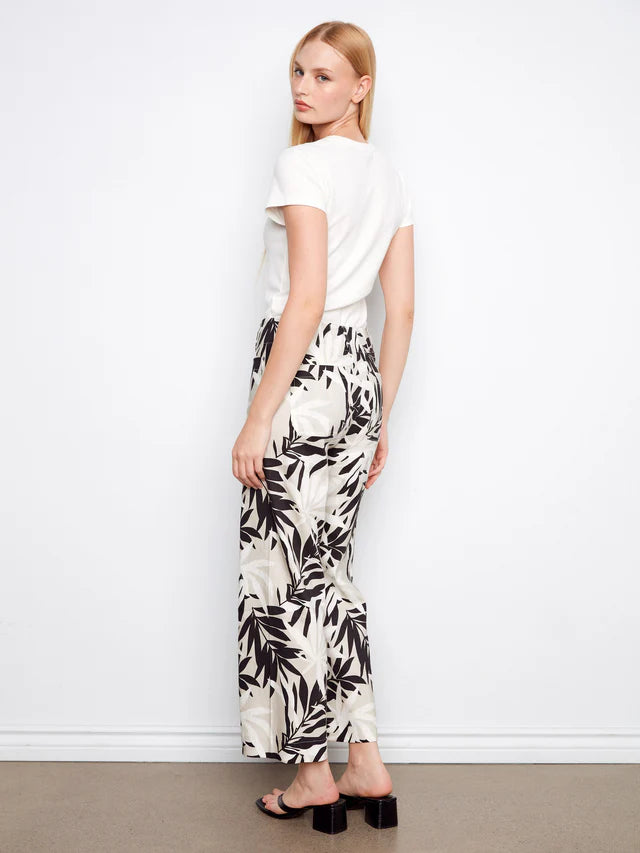 Leaflet Printed Cropped Linen Blend Pants by Charlie B