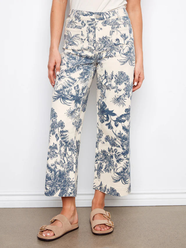 Versailles Printed Cropped Patch Pocket Flare Pants by Charlie B